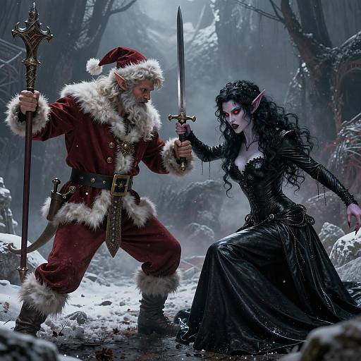 Epic Battle of Fantasy Elves in Winter