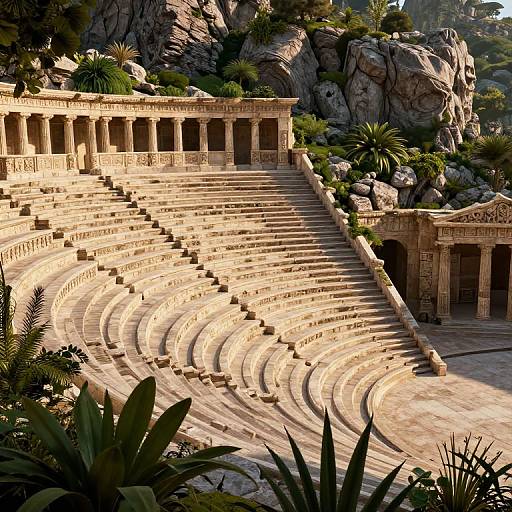 Ancient Greek Amphitheater with Lush Vegetation