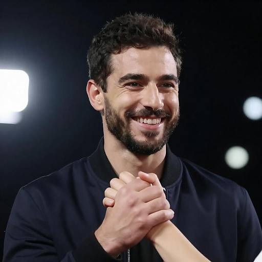 Smiling Man Holding Hands Night Portrait