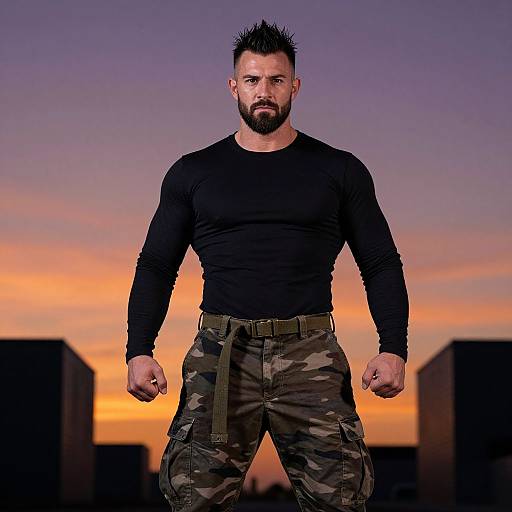 Confident Muscular Man at Sunset
