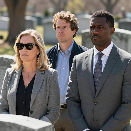Serious People Standing in Cemetery