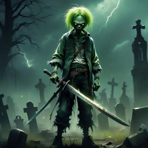 Melon-Headed Zombie in Dark Graveyard