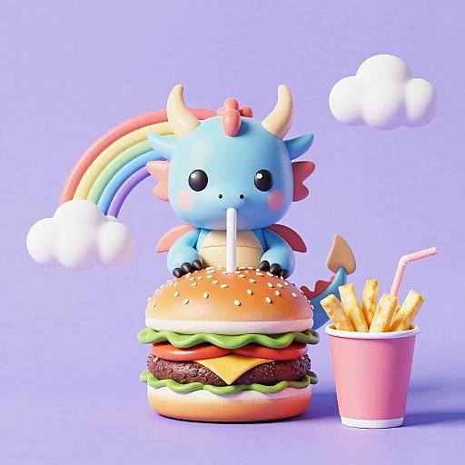 Solo Horned Dragon Enjoying Fast Food