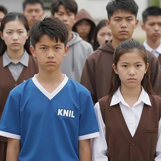 Serious Teenagers in a Crowd Setting