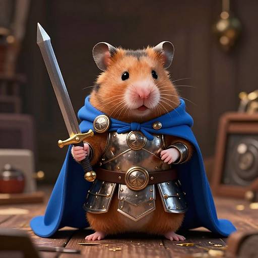Armored Hamster Warrior in Cloak