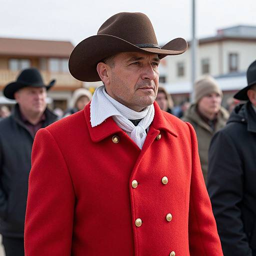 Man in Red Coat and Cowboy Hat