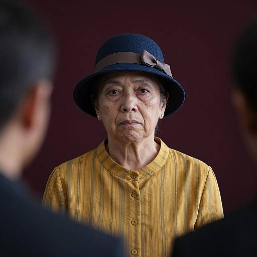Serious Older Woman in Blue Hat