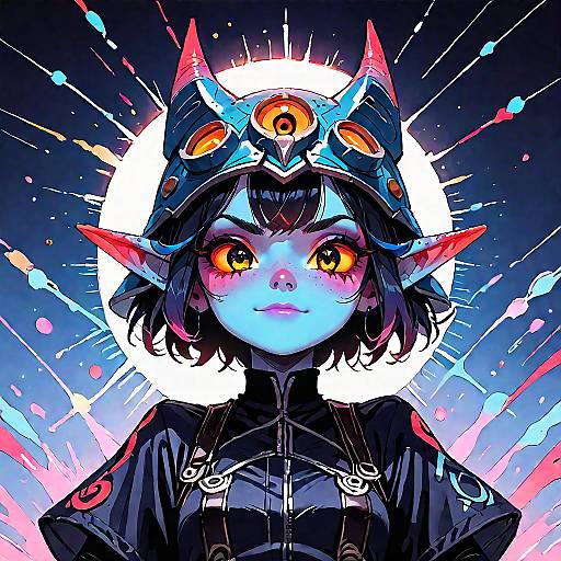 Intricate Multicolored Imp Girl Portrait