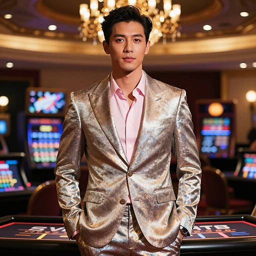 Dapper in Metallic Suit at Casino