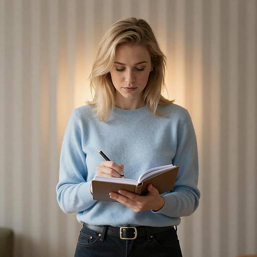 Woman Writing in Soft Backlight