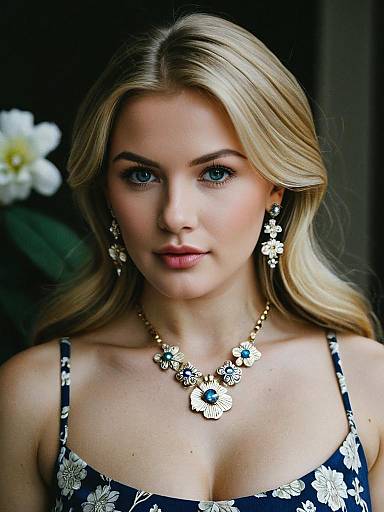 Blonde Woman Wearing Floral Jewelry