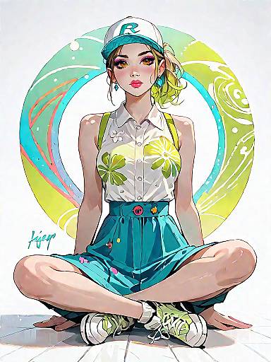 Casual Summer Woman Sitting Cross-Legged