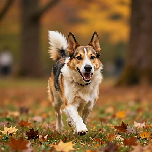 Joyful Dog Running in Autumn Park