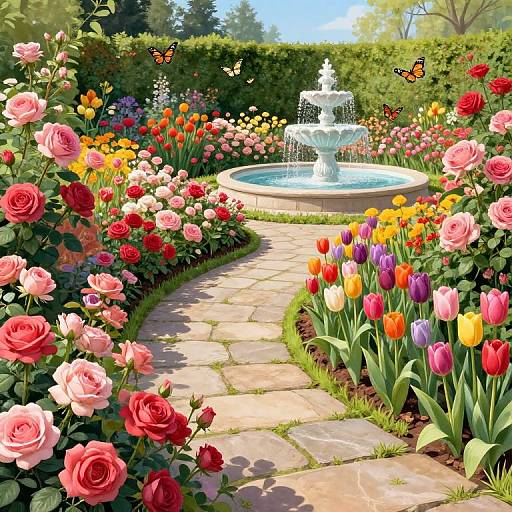 Vibrant Garden with Stone Pathway