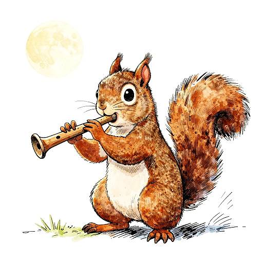 Whimsical Squirrel Playing Flute