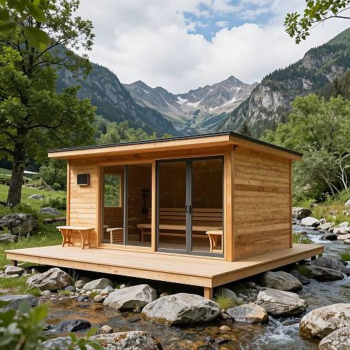 Contemporary Wooden Sauna by Creek