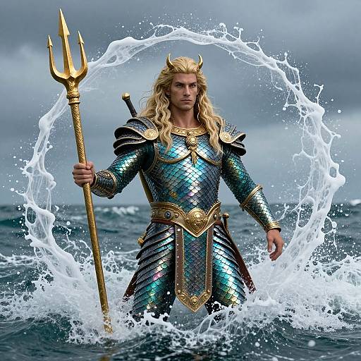 Mythological Poseidon with Golden Trident