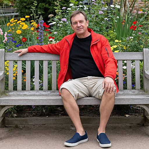 Casual Man in Vibrant Garden