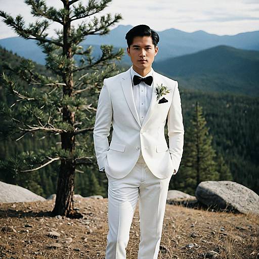 Groom in White Suit Outdoor Portrait