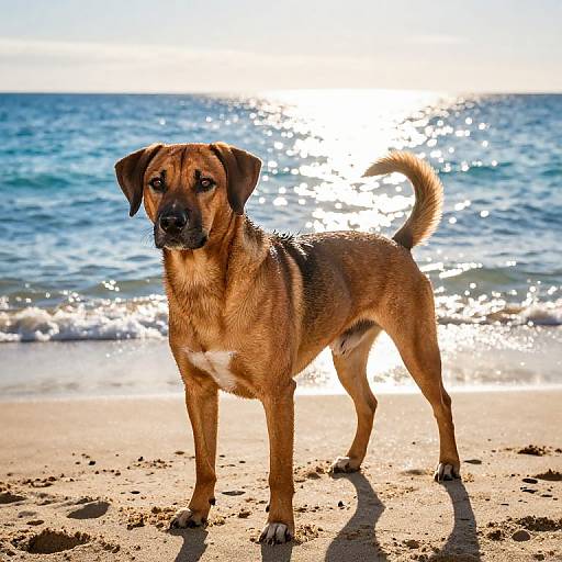 Playful Ridgeback-Beagle Mix at Beach