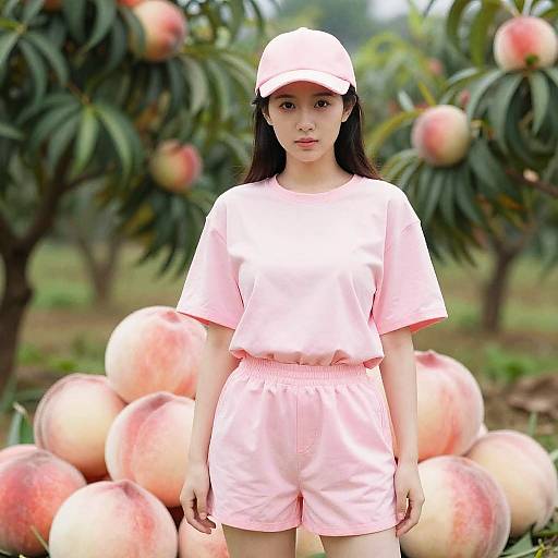 Woman in Pink Peach Costume with Peaches