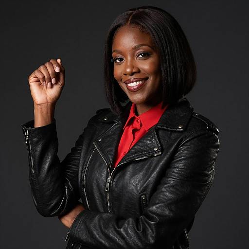 Confident Black Woman in Leather Jacket