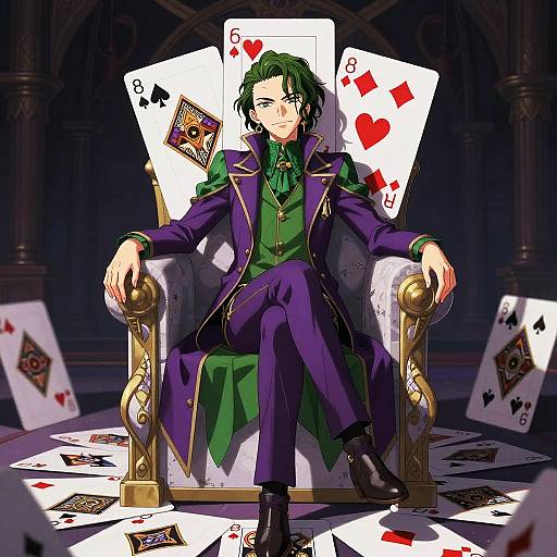 Joker Anime Girl on Card Throne