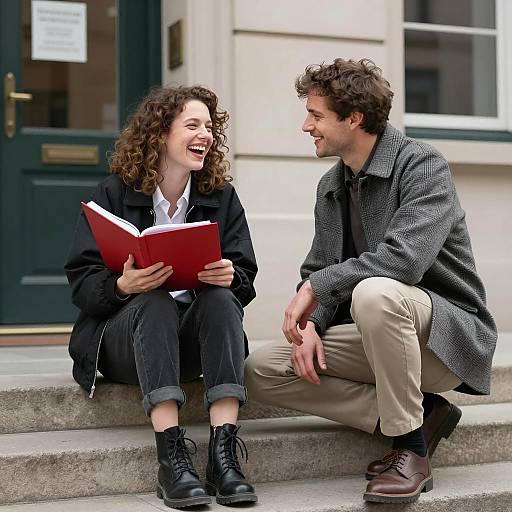 Candid Laughter on Concrete Steps