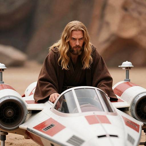 Focused Pilot in an X-Wing Cockpit