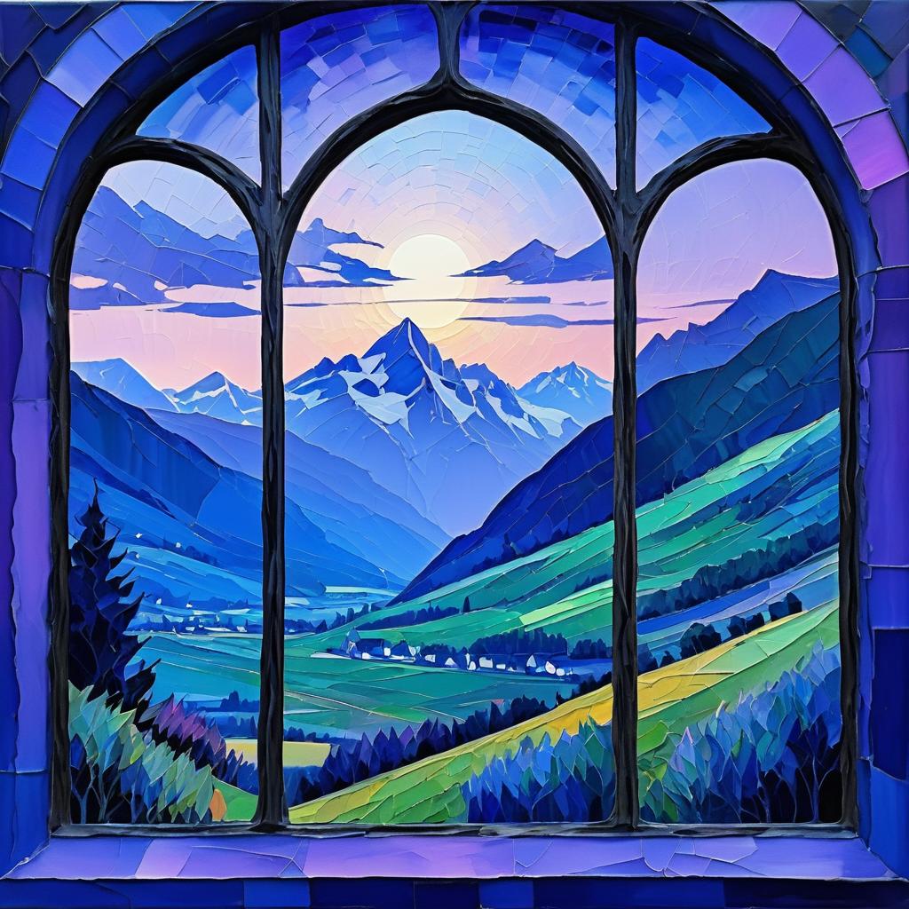 Gothic Window View of Swiss Mountains