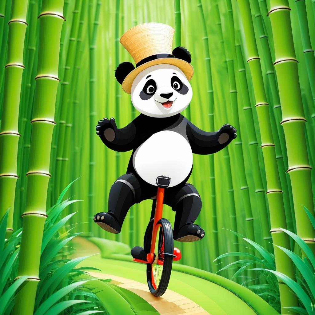 Panda Unicyclist in a Bamboo Wonderland