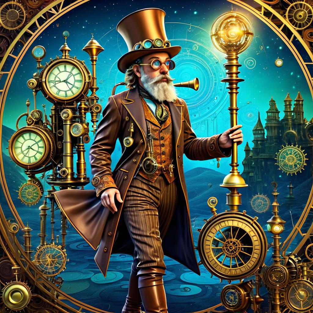 Whimsical Steampunk Inventor in Psychedelia