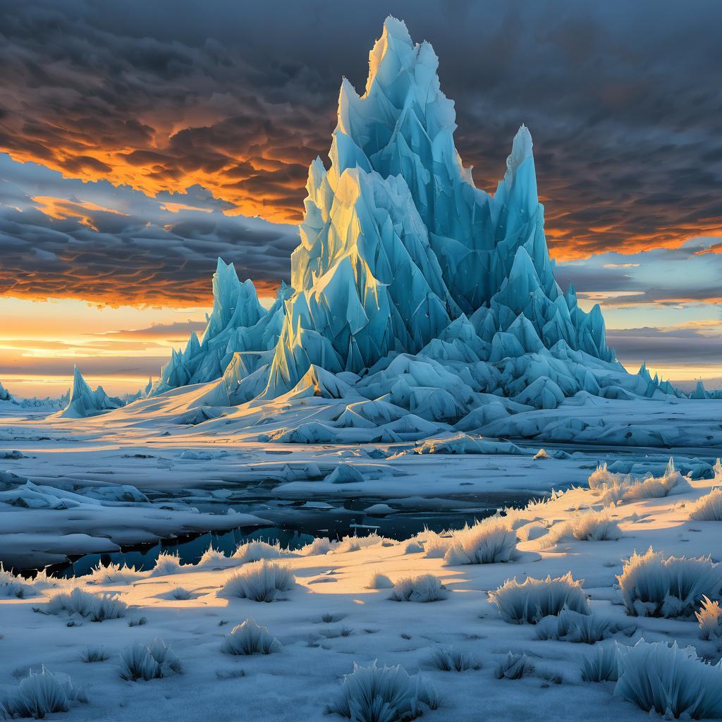 Dramatic Frozen Tundra Landscape at Dawn