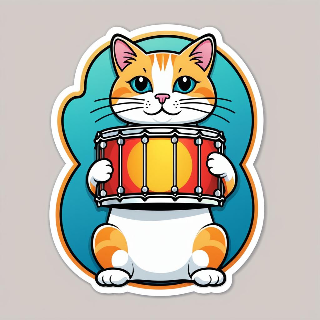 Colorful Cat Playing the Drum Sticker