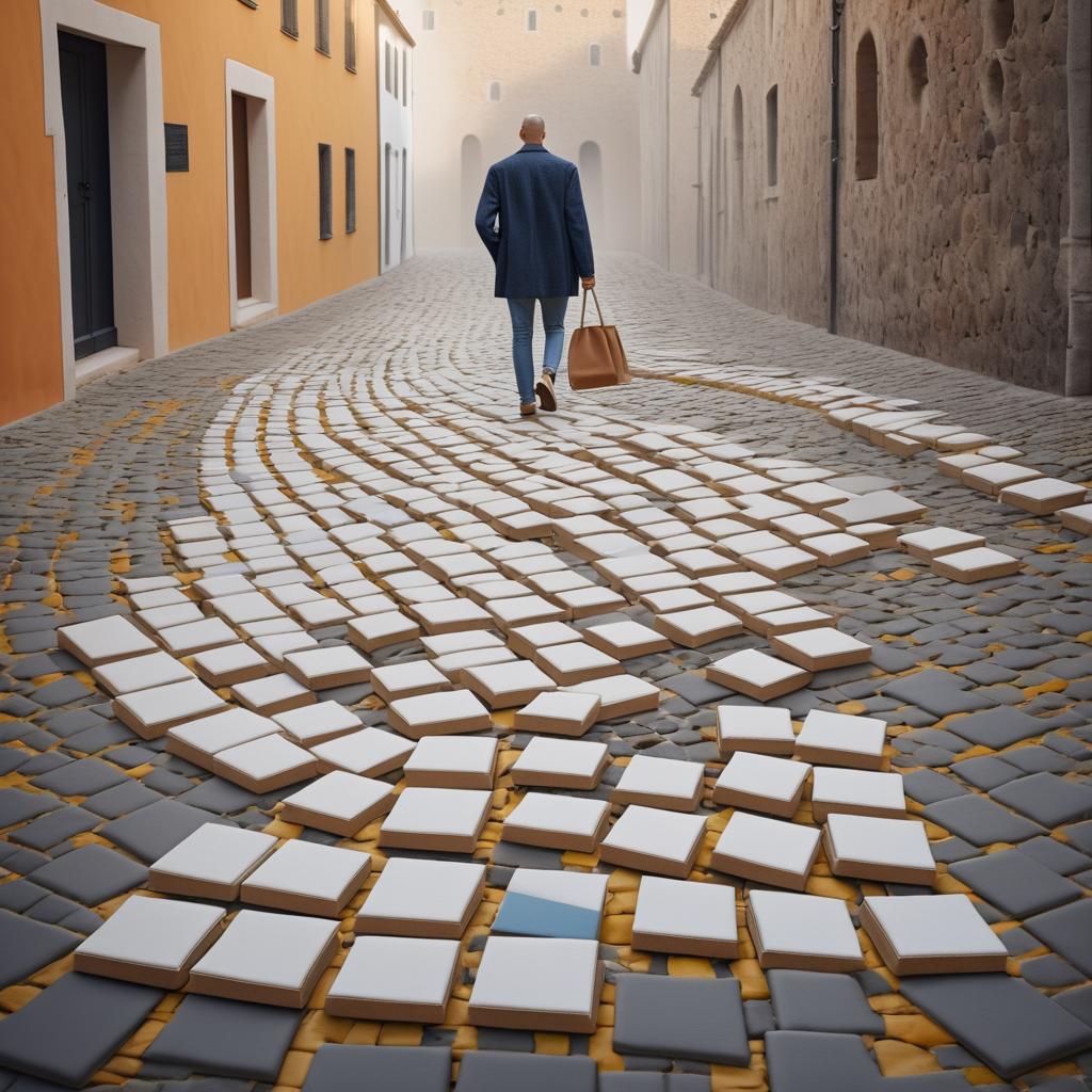 Artist on Cobblestone Pathway in Focus