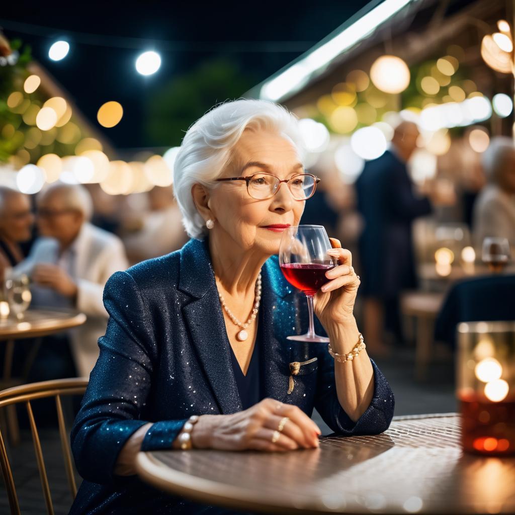 Elegant Elderly Woman at Night Market