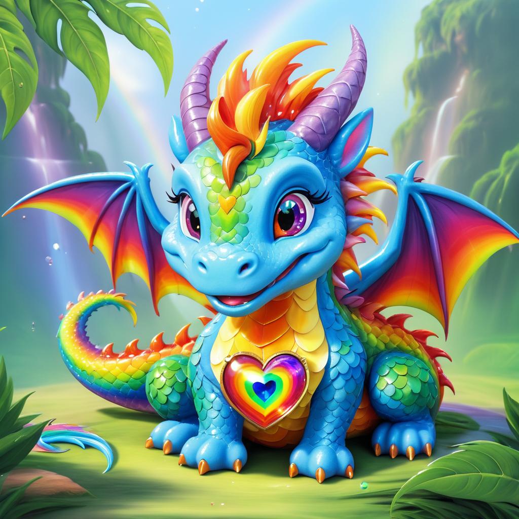 Charming Dragon Portrait with Rainbow Tail