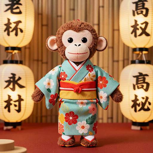 Colorful Japanese Monkey Fabric Doll
