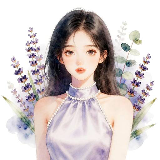 Elegant Young Woman in Watercolor Floral