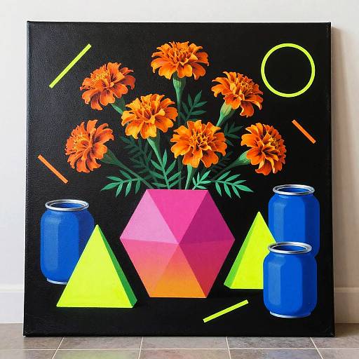 Neon Marigold Stencil Art Still Life
