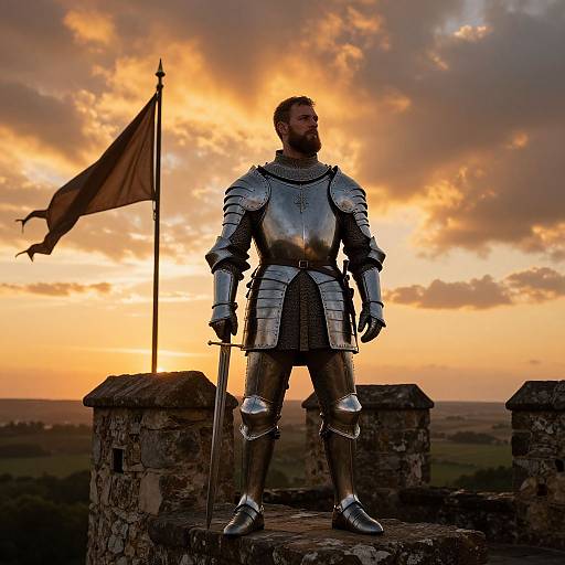 Muscular Knight at Sunset Castle