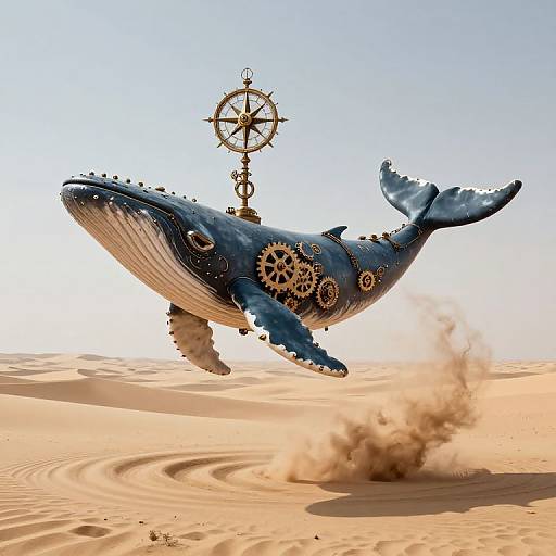 Steampunk Whale Over Desert Vortex