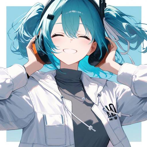 Cheerful Girl with Twintails and Headphones