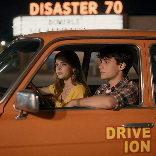 Vintage Night Drive-In Couple Shot