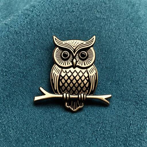 Gold Owl Enamel Pin on Blue Fabric