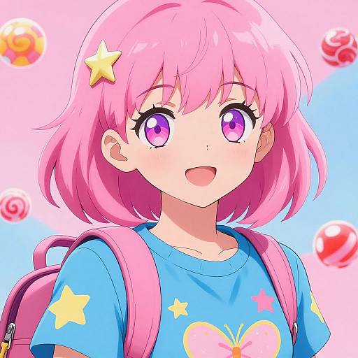 Vibrant Anime Girl with Pink Hair