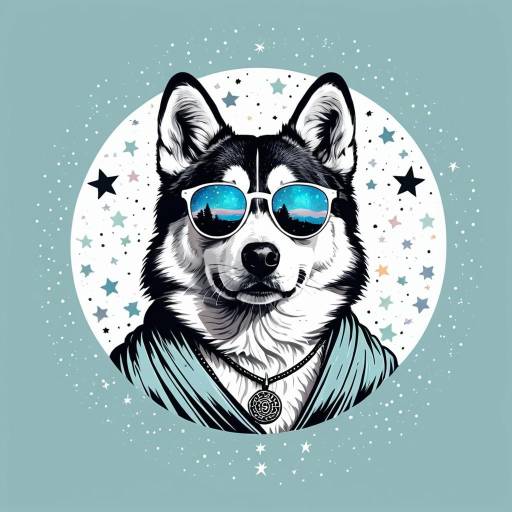 Husky with Retro Sunglasses and Buddha Necklace