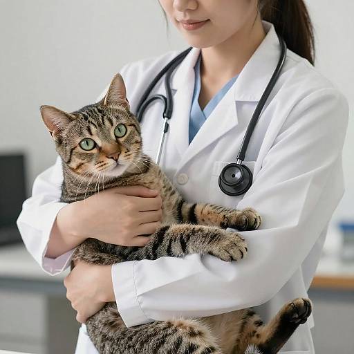 Caring Veterinarian with Tabby Cat