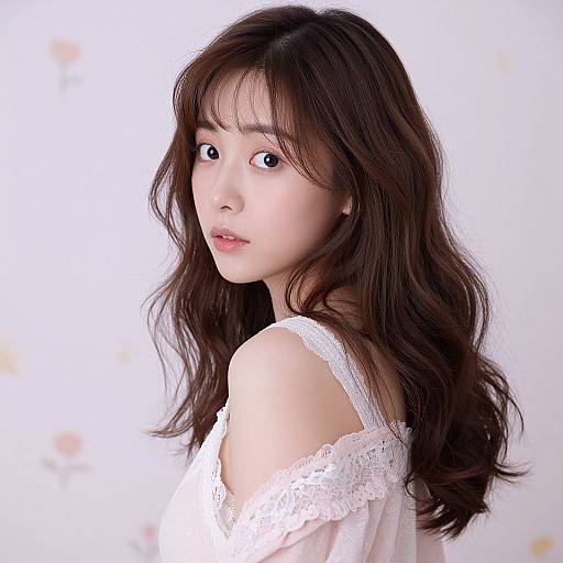 Young Woman in Lace-trimmed Blouse Looking Over Shoulder