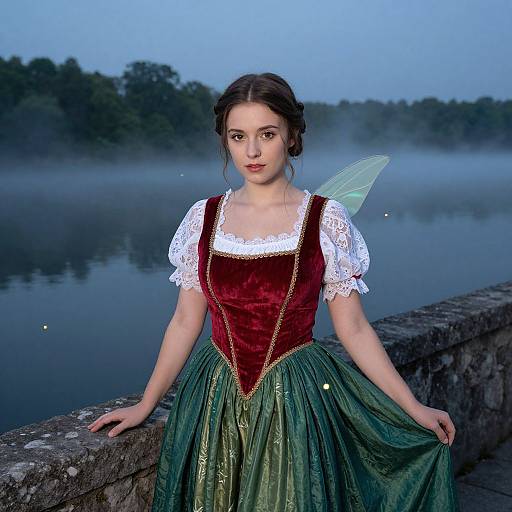 Fairy Tale Woman on Misty Bridge